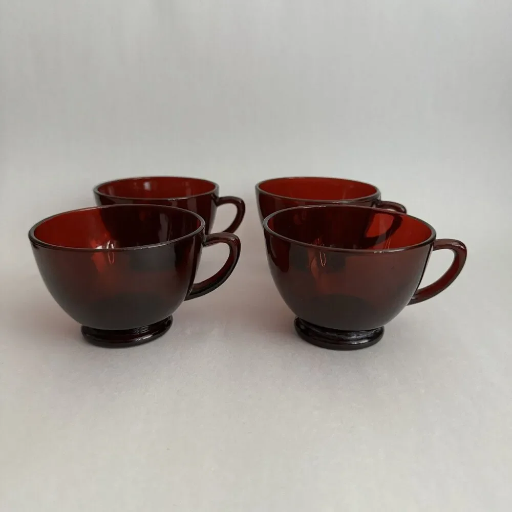 (4) Vintage Anchor Hocking Royal Ruby Red Glass Teacups Cup 6oz